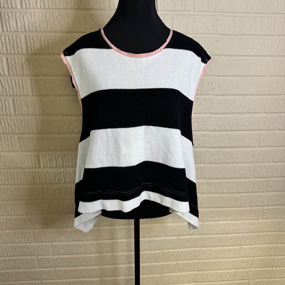 Free People Walcott High-Low Vest Sweatshirt‎ Black White Striped Womens Size XS